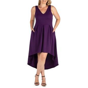 24seven Womens Textured High-Low Dress, Purple, NWT